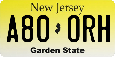 NJ license plate A80ORH
