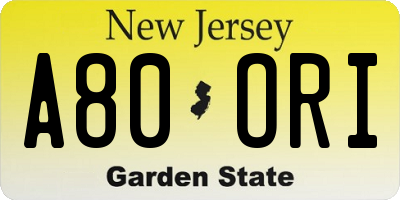 NJ license plate A80ORI