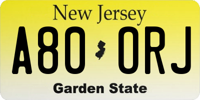 NJ license plate A80ORJ