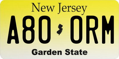 NJ license plate A80ORM