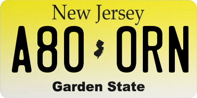 NJ license plate A80ORN