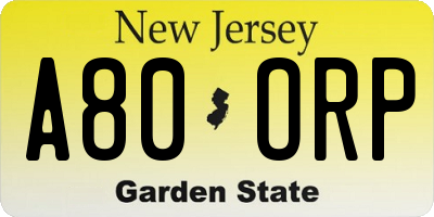 NJ license plate A80ORP