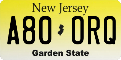 NJ license plate A80ORQ