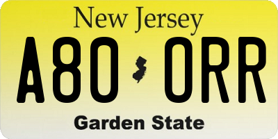 NJ license plate A80ORR