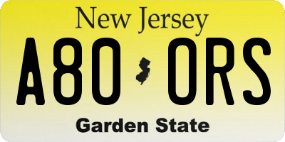 NJ license plate A80ORS