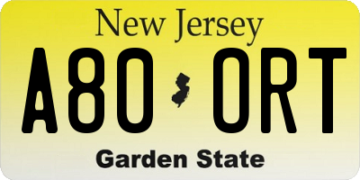 NJ license plate A80ORT