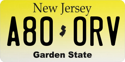 NJ license plate A80ORV