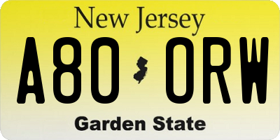 NJ license plate A80ORW