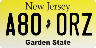 NJ license plate A80ORZ