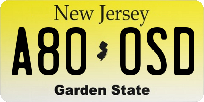 NJ license plate A80OSD