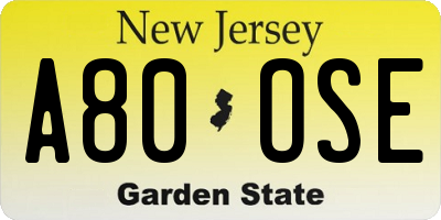 NJ license plate A80OSE