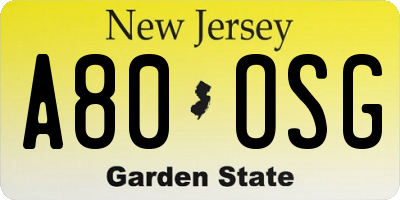 NJ license plate A80OSG