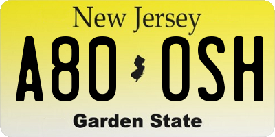 NJ license plate A80OSH
