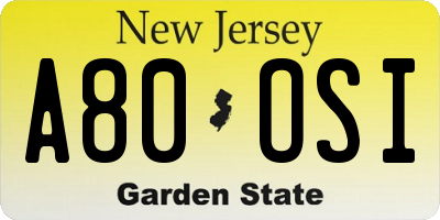 NJ license plate A80OSI
