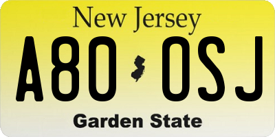 NJ license plate A80OSJ