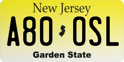 NJ license plate A80OSL