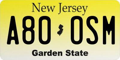NJ license plate A80OSM
