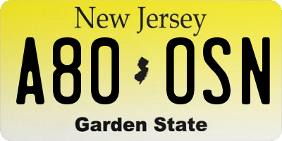 NJ license plate A80OSN