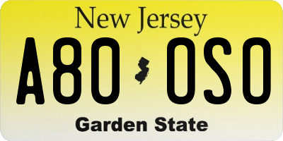 NJ license plate A80OSO