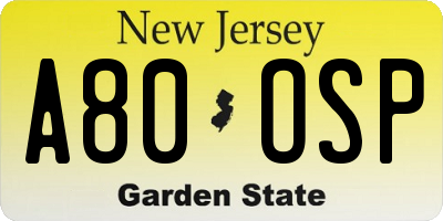 NJ license plate A80OSP