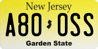 NJ license plate A80OSS