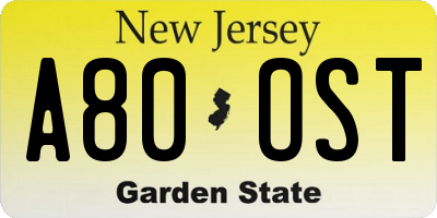 NJ license plate A80OST
