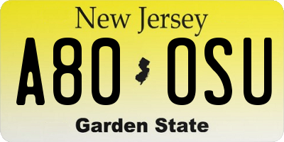 NJ license plate A80OSU