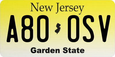 NJ license plate A80OSV