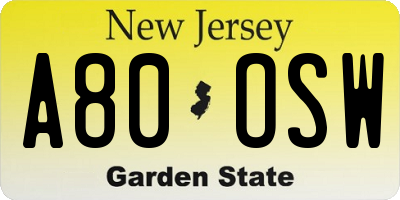 NJ license plate A80OSW