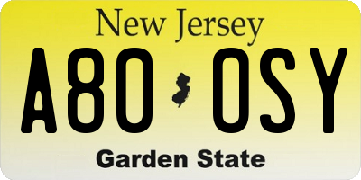 NJ license plate A80OSY