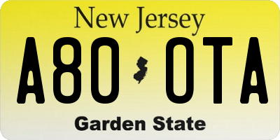NJ license plate A80OTA