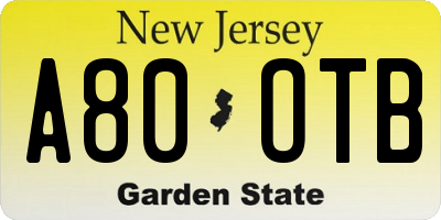 NJ license plate A80OTB