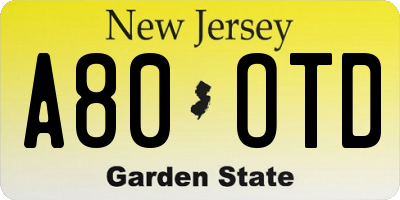 NJ license plate A80OTD