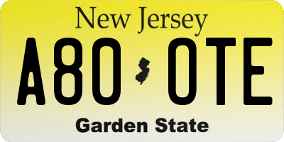 NJ license plate A80OTE