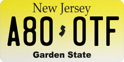 NJ license plate A80OTF