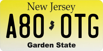 NJ license plate A80OTG