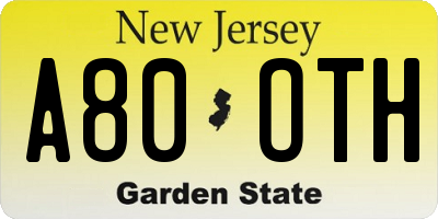 NJ license plate A80OTH