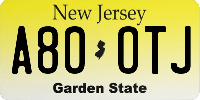 NJ license plate A80OTJ