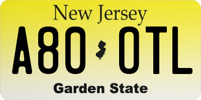 NJ license plate A80OTL