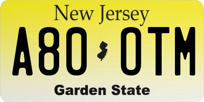 NJ license plate A80OTM