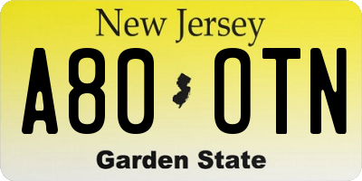 NJ license plate A80OTN