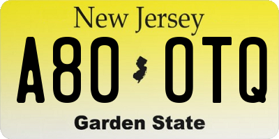 NJ license plate A80OTQ