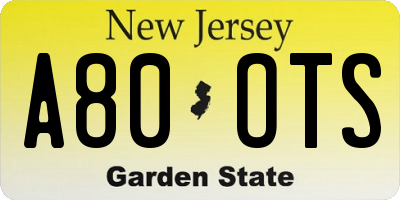 NJ license plate A80OTS