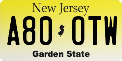 NJ license plate A80OTW