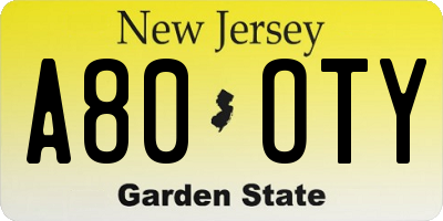 NJ license plate A80OTY