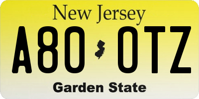 NJ license plate A80OTZ