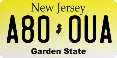 NJ license plate A80OUA