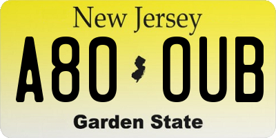 NJ license plate A80OUB