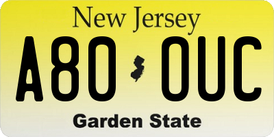 NJ license plate A80OUC