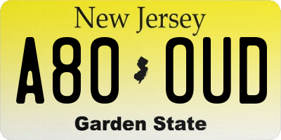NJ license plate A80OUD
